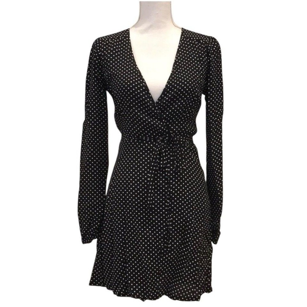 Mickey &Jenny Chloe Black and White Polka Dot Mini Dress Small Long sleeves NWT